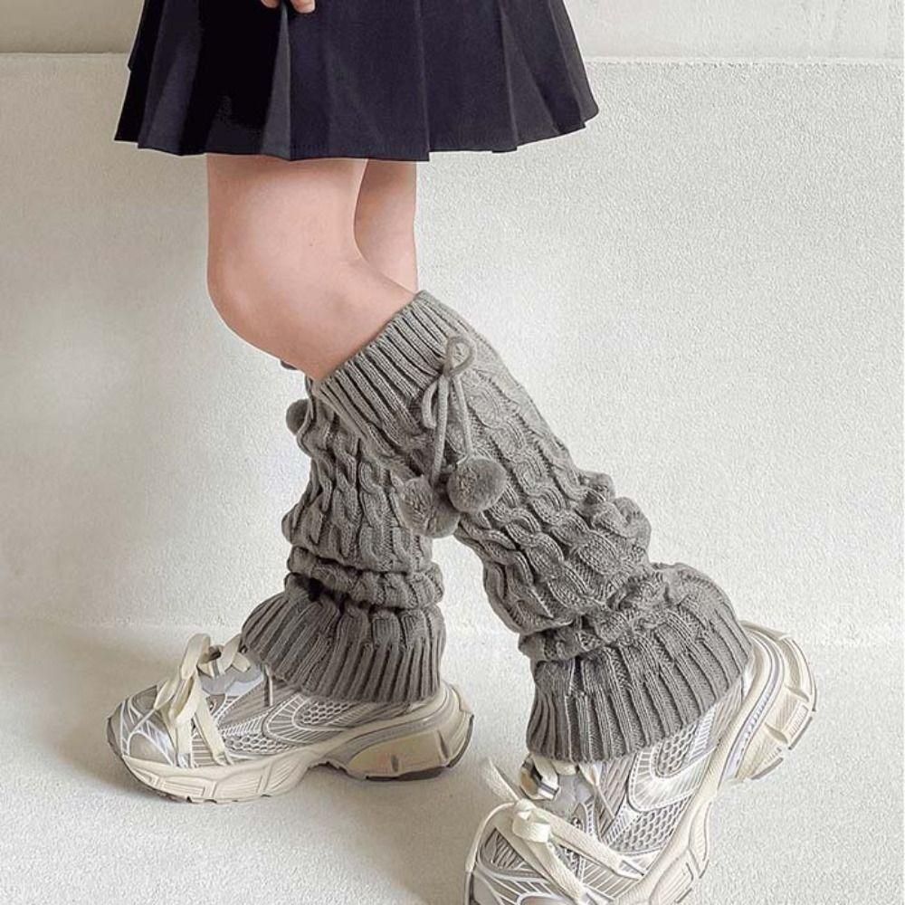 Knitting Plush Ball Leg Socks Korean Style Hairball Long Stacked Socks Autumn and Winter