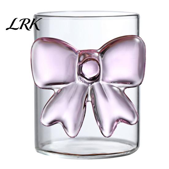 Heat Resistant Glass Tumbler Bow Cup, Breakfast Milk Coffee Mug, 300ml Whiskey for Decorative Transparent Cup Juice, Tea Home Bar Decor Gift