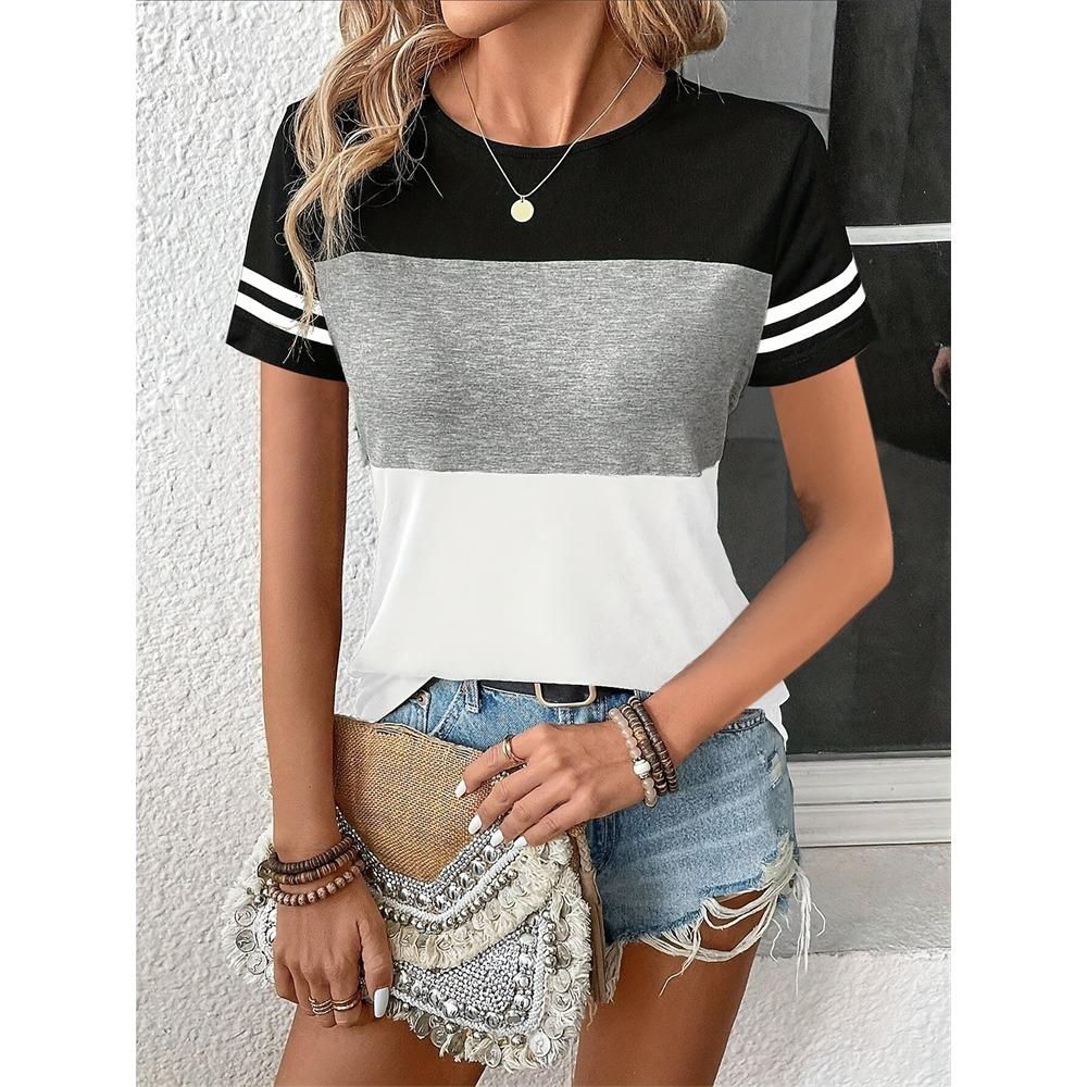 Women's Fashion Short-Sleeve T-Shirt Casual Comfortable Sunset Print Tops Elegant Womens Round Neck Top Everyday Versatile Tees