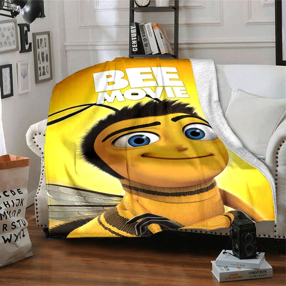 Bee Movie Cartoon Bee Character Print Flannel Blanket Soft Warm Throw Blanket for Sofa Bed Living Room