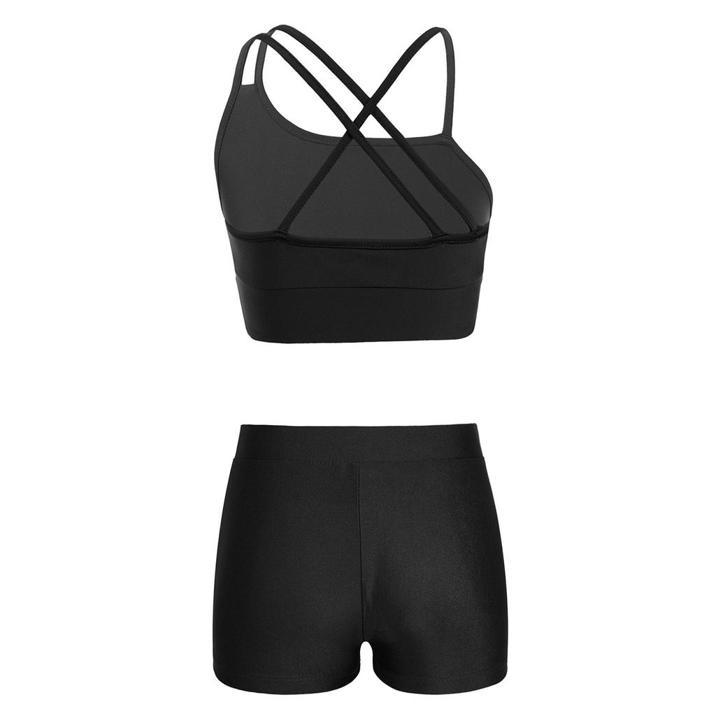 Kids Girls 2 Piece Dance Outfits Crop Top with Shorts Active Set Gymnastics Dancewear Swimwear