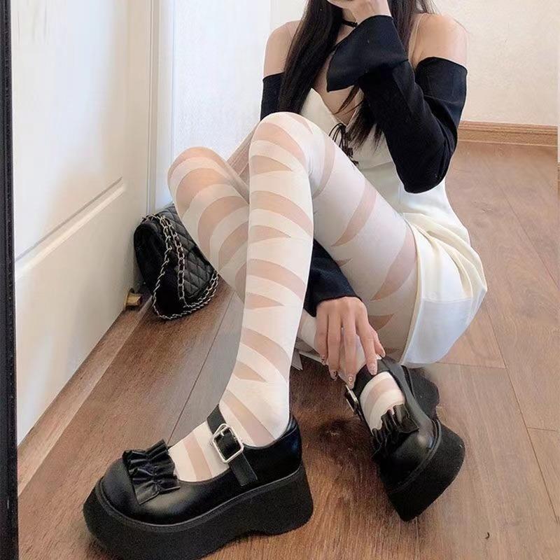 Women Sexy Pantyhose Striped Pattern Summer Breathable Tights Seamless Skinny Stocking