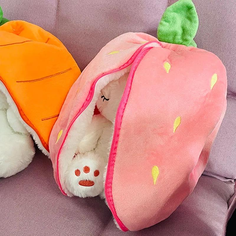 30cm Sleeping Light Doll Kid Birthday Gift Baby Music Strawberry Carrot Rabbit Plush Toys Stuffed Creative Into Bunny Transform
