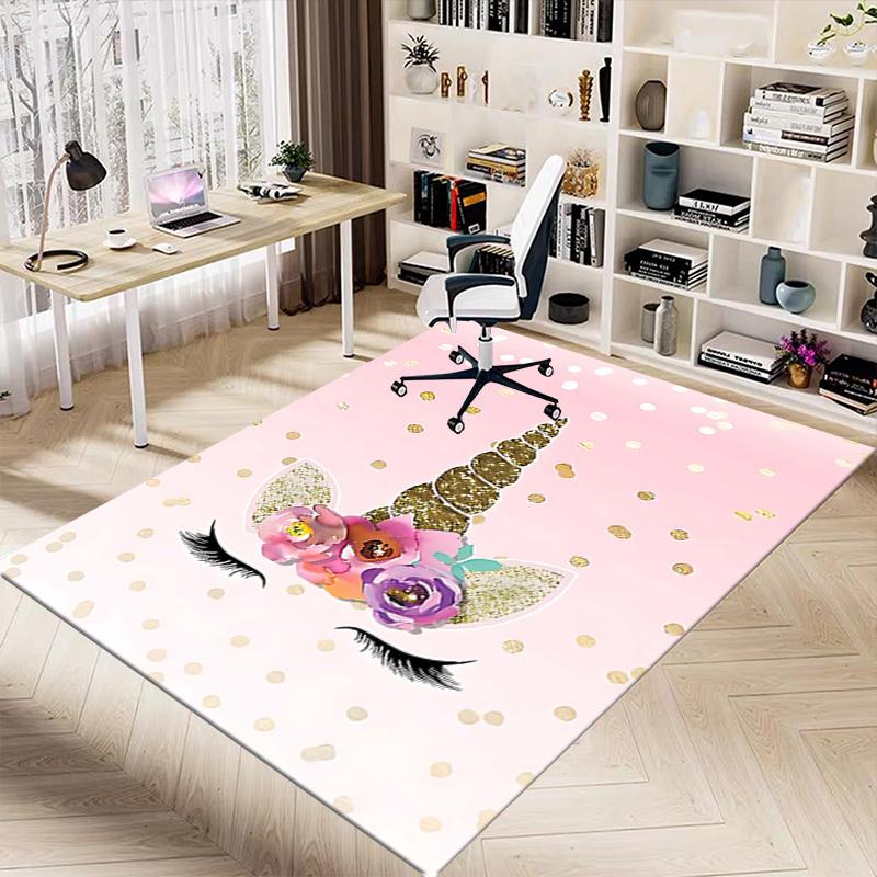 1PC Unicorn Flowers Non-Slip Floor Carpet, Office, Family, Bedroom, Studio - Large Area Rug, Vibrant Colors, Longlasting Material-X406