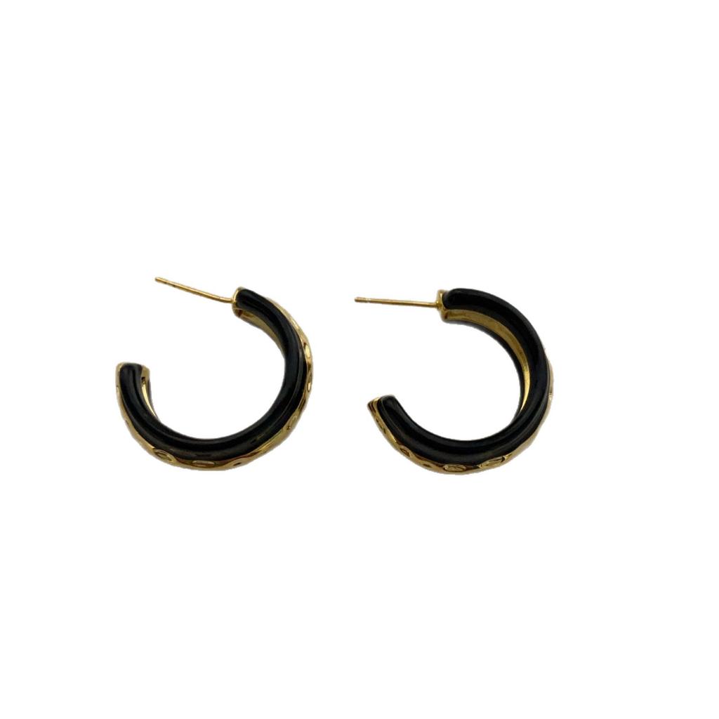 Gold Texture Black Gold Contrasting Earrings Earrings Simple Niche High-End Sense Light Luxury Unique Design Cold Wind Earrings