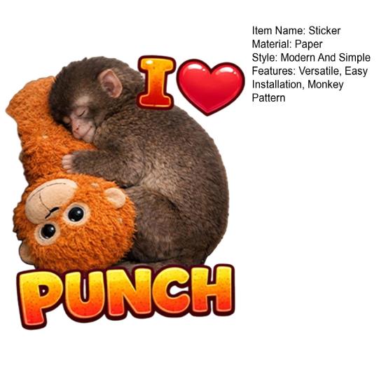 Schutz Punch The Monkey Aufkleber Auto Laptop Sticker Niedlicher Affe hält Plüschtier Vinyl Aufkleber Einfach anzubringen/zu entfernen Lustige Kinderzimmer Dekoration