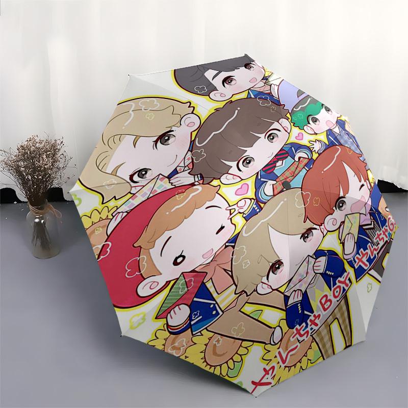 1pc Chibi Characters Outdoor Umbrella - Automatic Opening/Closing, Portable 3-Fold Design, 8-Rib Iron Frame, Perfect Gift for Fans, Travelers, Da