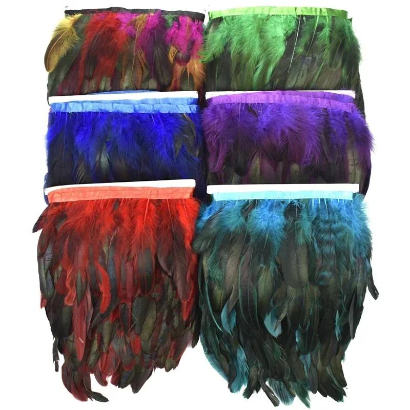 Rooster Feathers On Tape Tassel Fringe Trim Skirt with Dress Cock Chicken Pheasant Feather Ribbon Sewing Clothes DIY Decoration