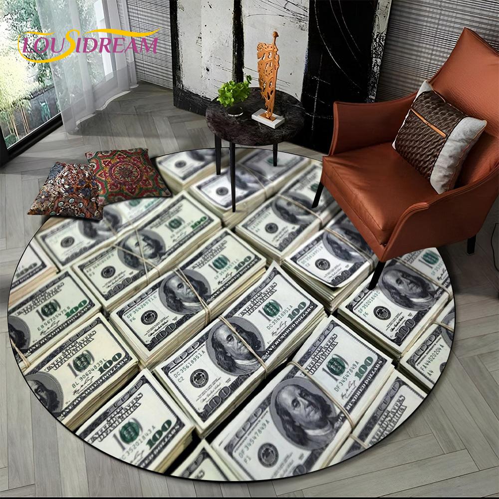 Rich Euro Dollar Money 3D Pattern Round Carpet Rug for Living Room Bedroom Child Playroom Chair Decor,Pet Area Rug Non-slip Mat
