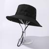 Taslan Waterproof Bucket Hat 8cm Wide Brim Summer Outdoor Sun Protection Fishing Cap Men Women Windproof Rope Hiking Safari