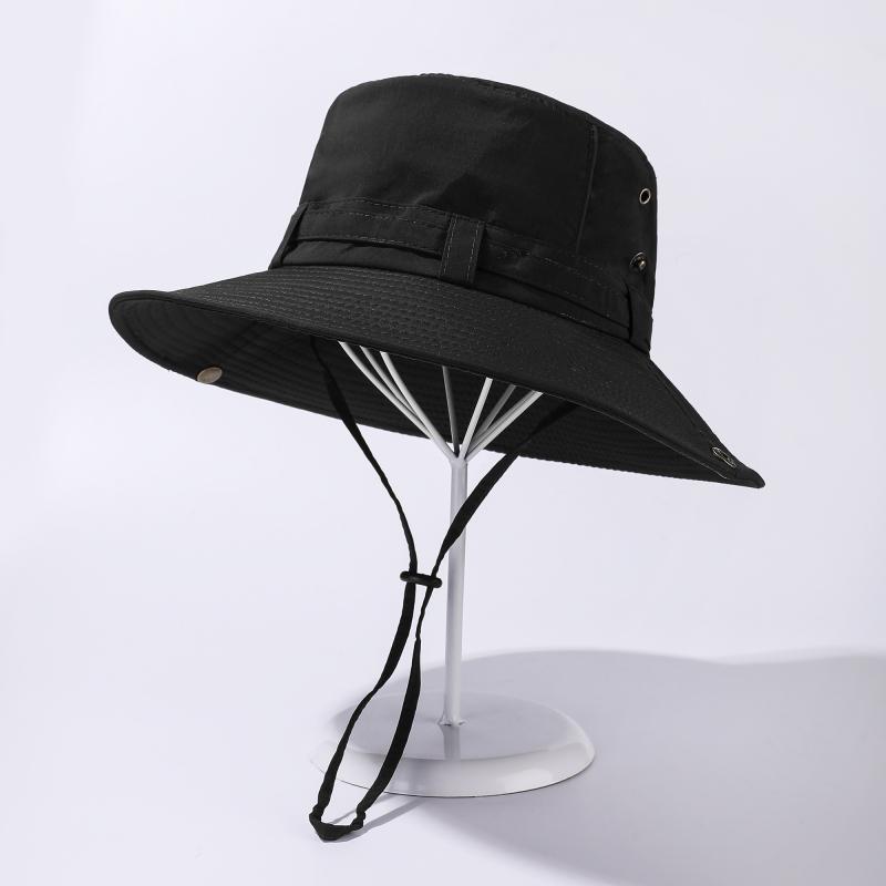 Taslan Waterproof Bucket Hat 8cm Wide Brim Summer Outdoor Sun Protection Fishing Cap Men Women Windproof Rope Hiking Safari