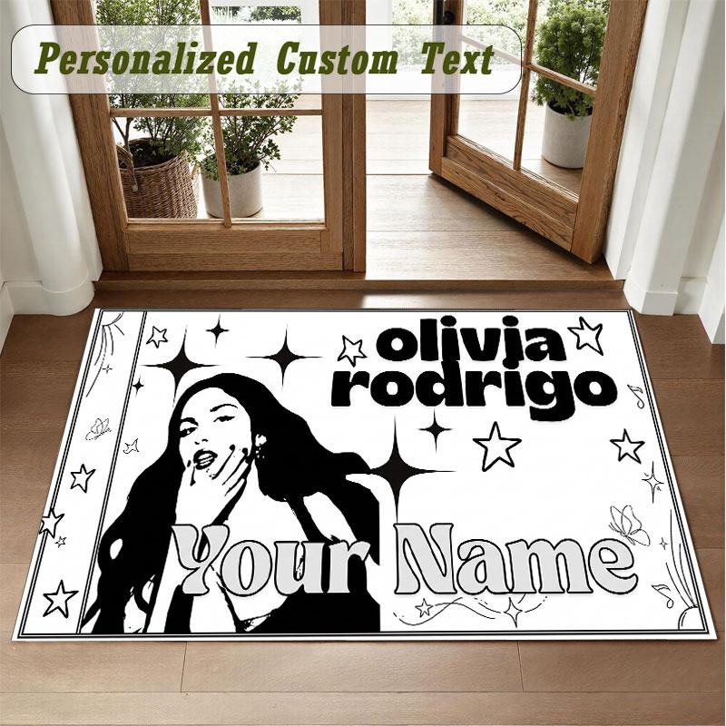 Crystal Velvet Square Rug Custom NameOlivia Rodrigo Pattern Non Slip Home Floor Decor Rug