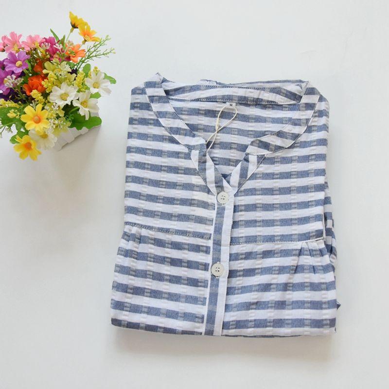 

Summer Pure Cotton Women s Princess Style Fresh Striped Bubble Pajamas Grey Stripes M