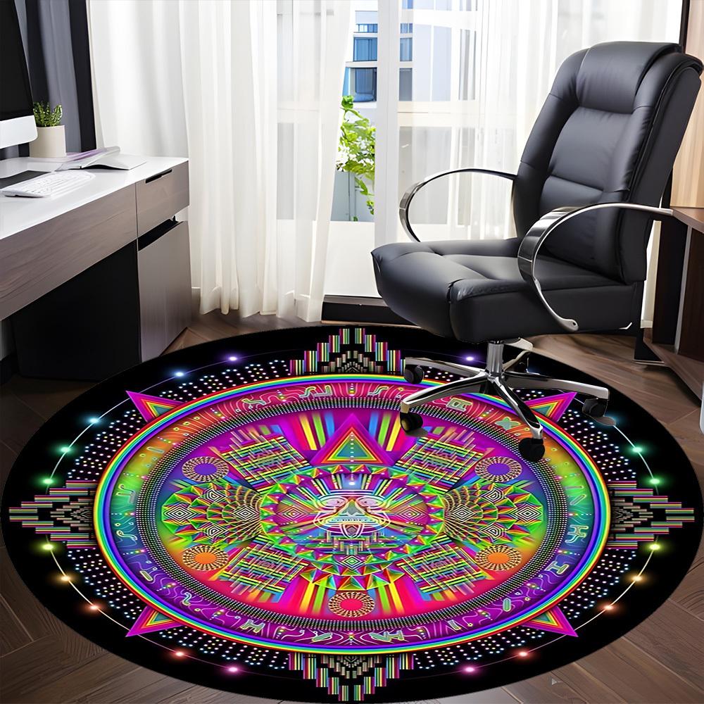 1pc Psychedelic Mandala Chair Carpet for Office, Soft, Non Slip Polyester Mat, Office, Entryway, Living Room, Bedroom
