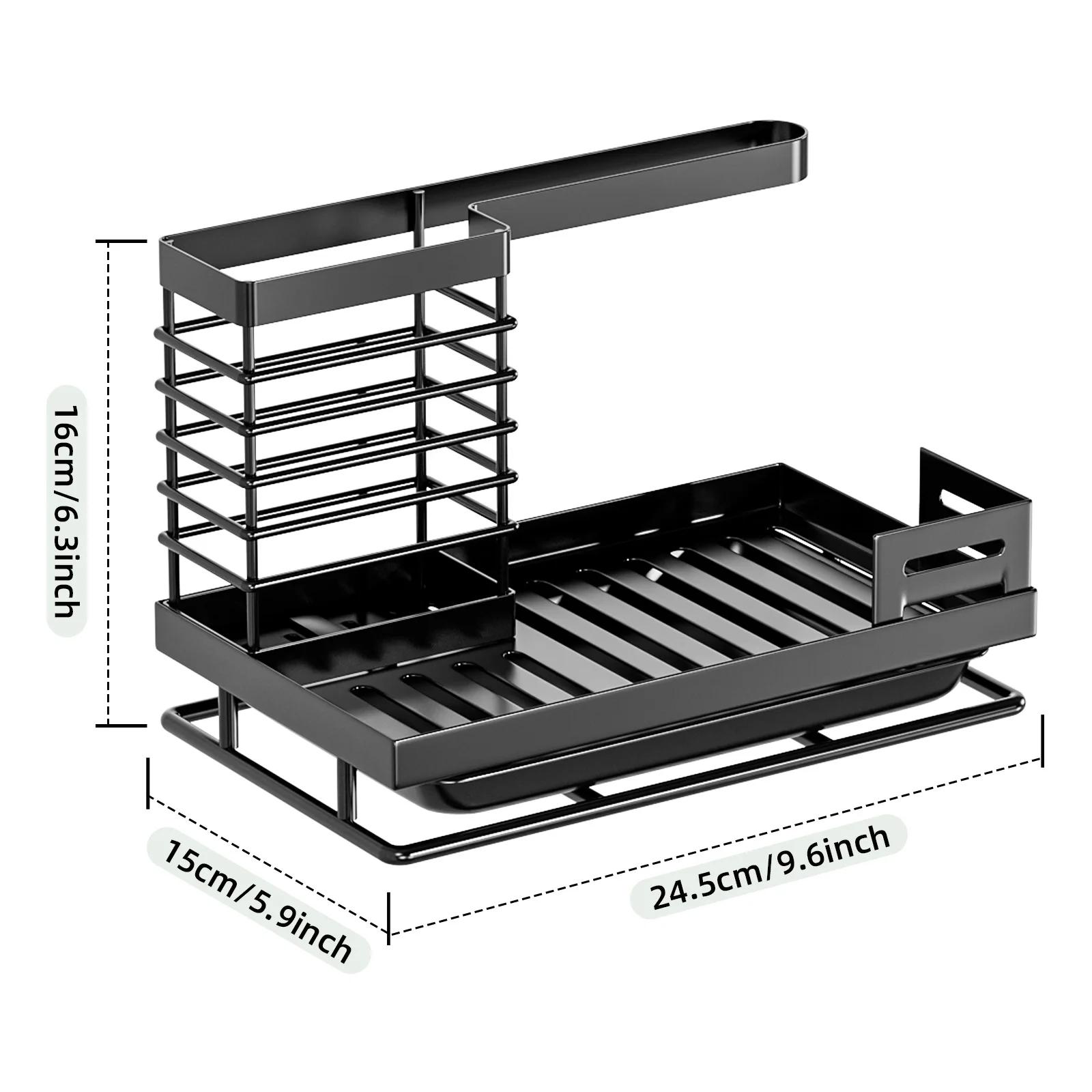 DurableShelf Kitchen Rag Sink Countertop Multifunctional Dishcloth Brush Towel Drain Storage Rack чёрный