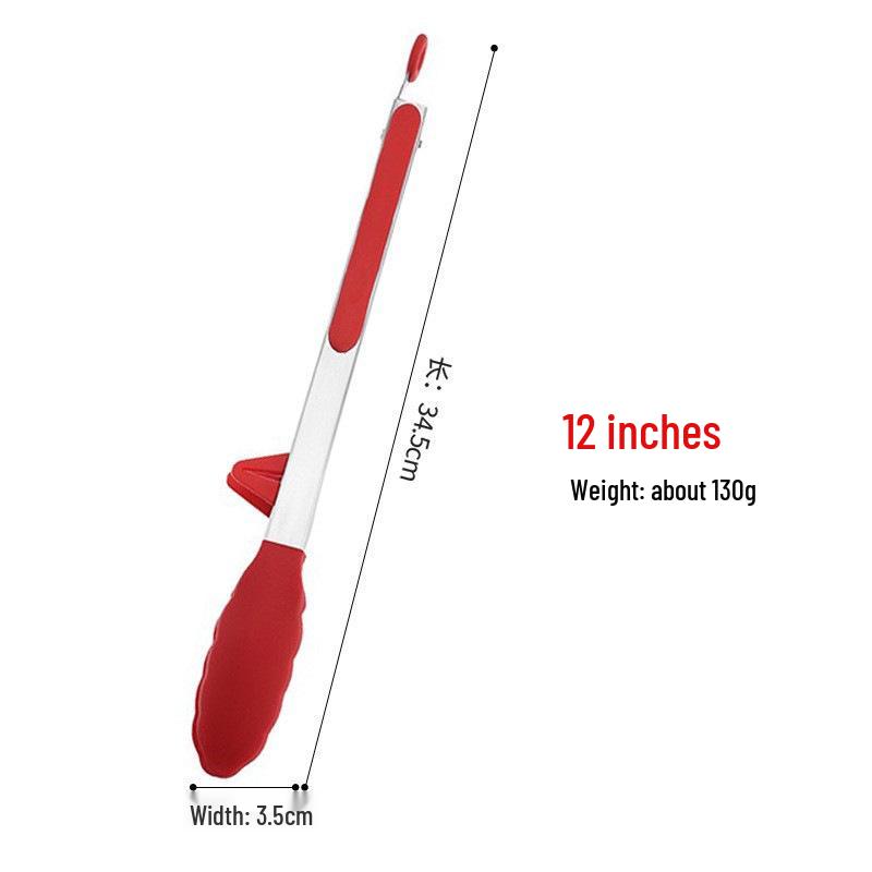 High-Temperature Resistant Silicone and Stainless Steel Food Tongs - Ideal for Barbecue, Roasting, and Bread.