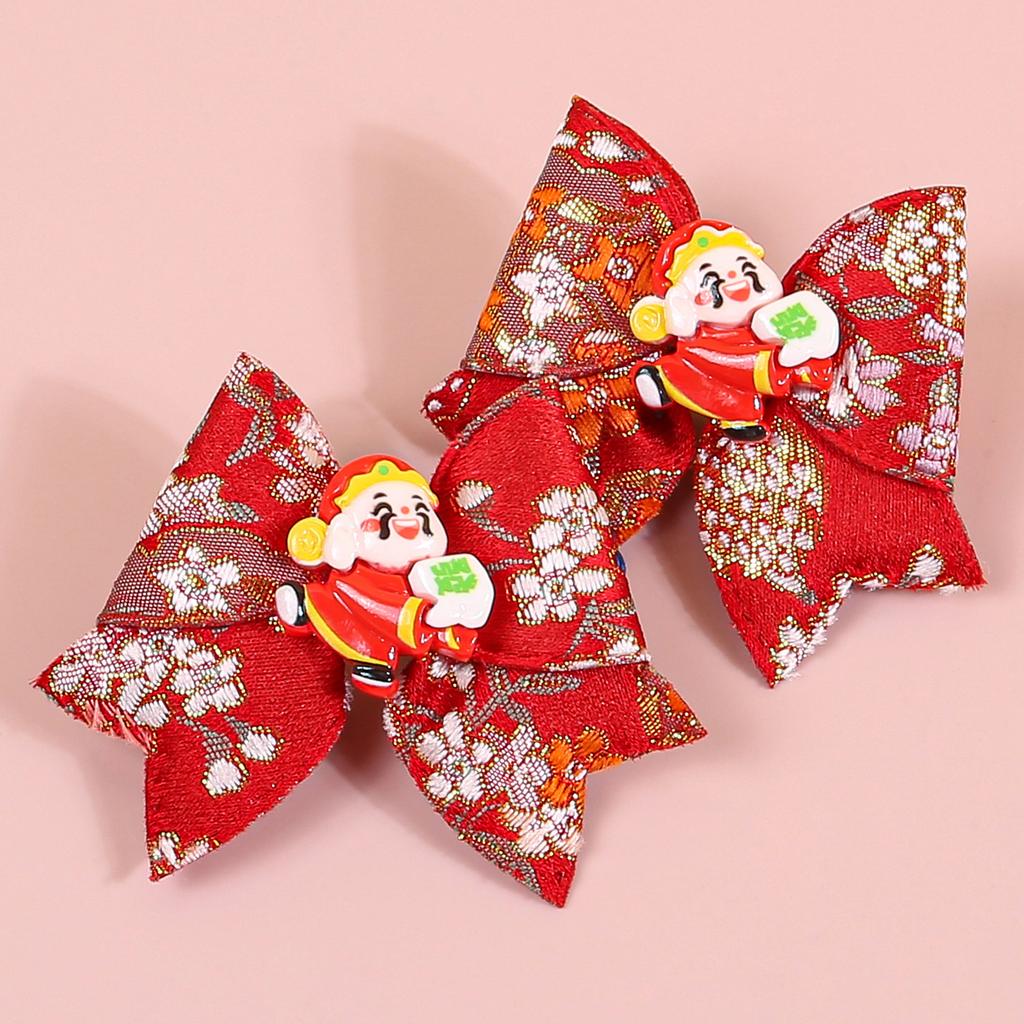 2pcs Chinese New Year Hair Bows Hair Clips Children Kids Hair Clips Barrettes Girls New Year Party Hair Accessories Headwear