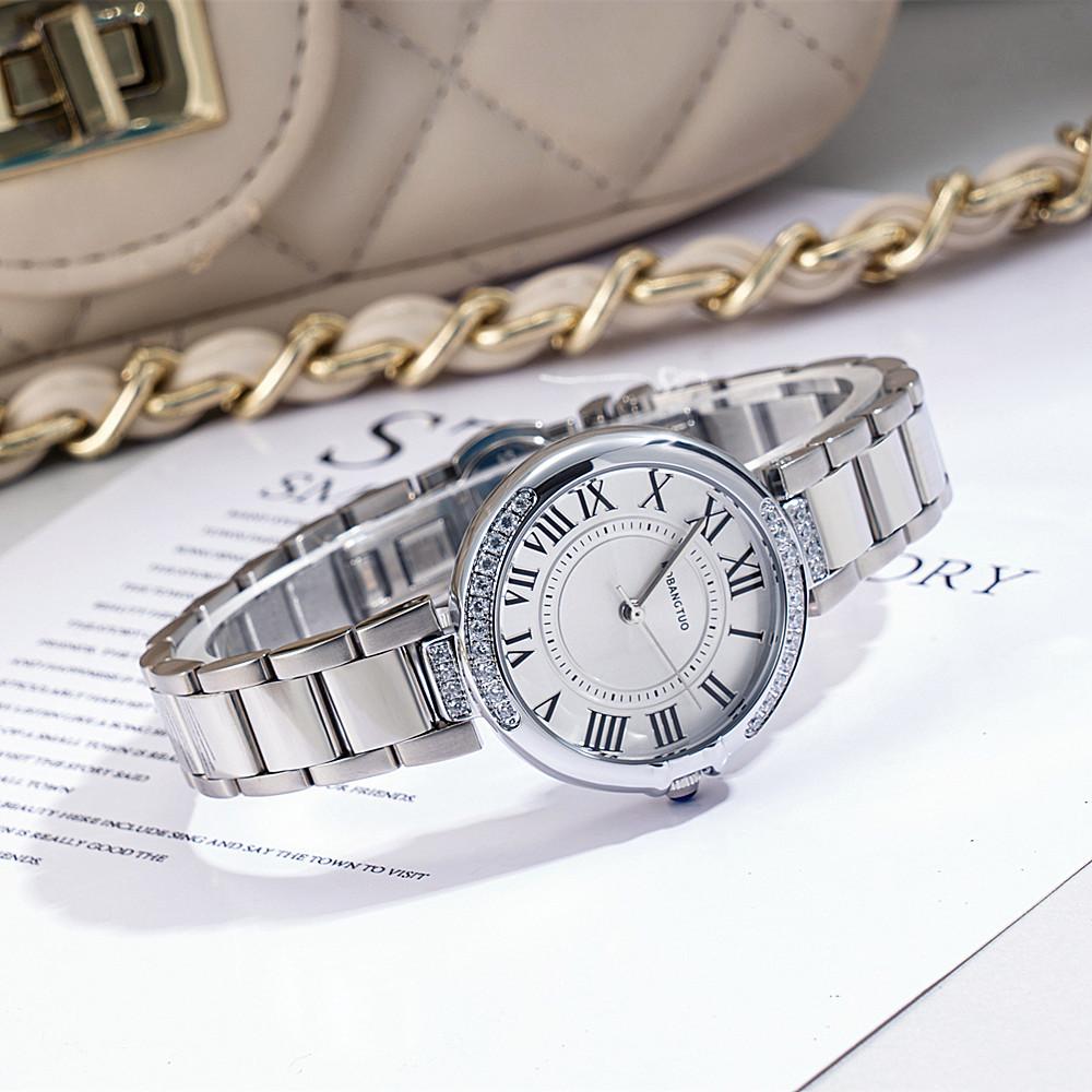 Ladies Watch Fashion Pointer Roman Face Diamond Quartz Waterproof Steel Belt Temperament Watch