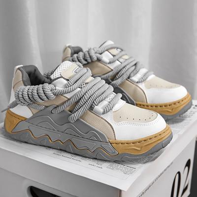Thick Sole Men's Casual Shoes Spring Light Pu Leather Man Sneakers Mixed Color Wear-resistant Tide Shoe Outdoor Non-slip Fashion
