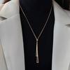 Adjustable Pull Stainless Steel Sweater Box Chain Y Lariat Necklace for Women Girl Geometric Triangle Pendant Clavicle Choker