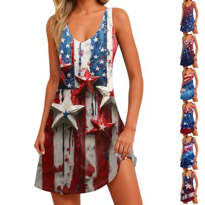 Damen Casual Mode V-Ausschnitt Ärmellos Bedruckt Seitentasche Kurzer Rock Kleid