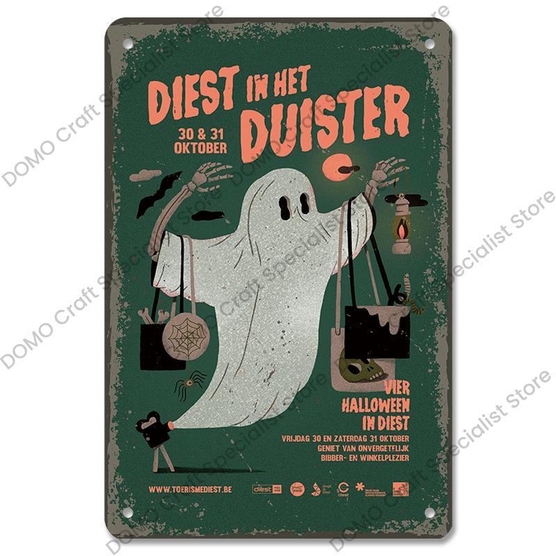 Halloween Night Party Poster Vintage Metal Signs Pumpkin Trick or Treat Metal Tin Plate Wall Art Decor For Bar Pub Club Home
