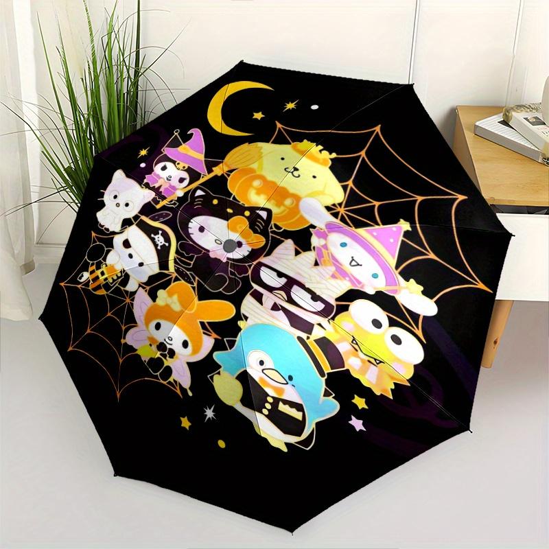 Hello Kitty and Friends Halloween Automatic 3-Fold Umbrella Design, Cute Cartoon Pattern, Portable Outdoor Umbrella, Perfect, Holiday Gift for Disney