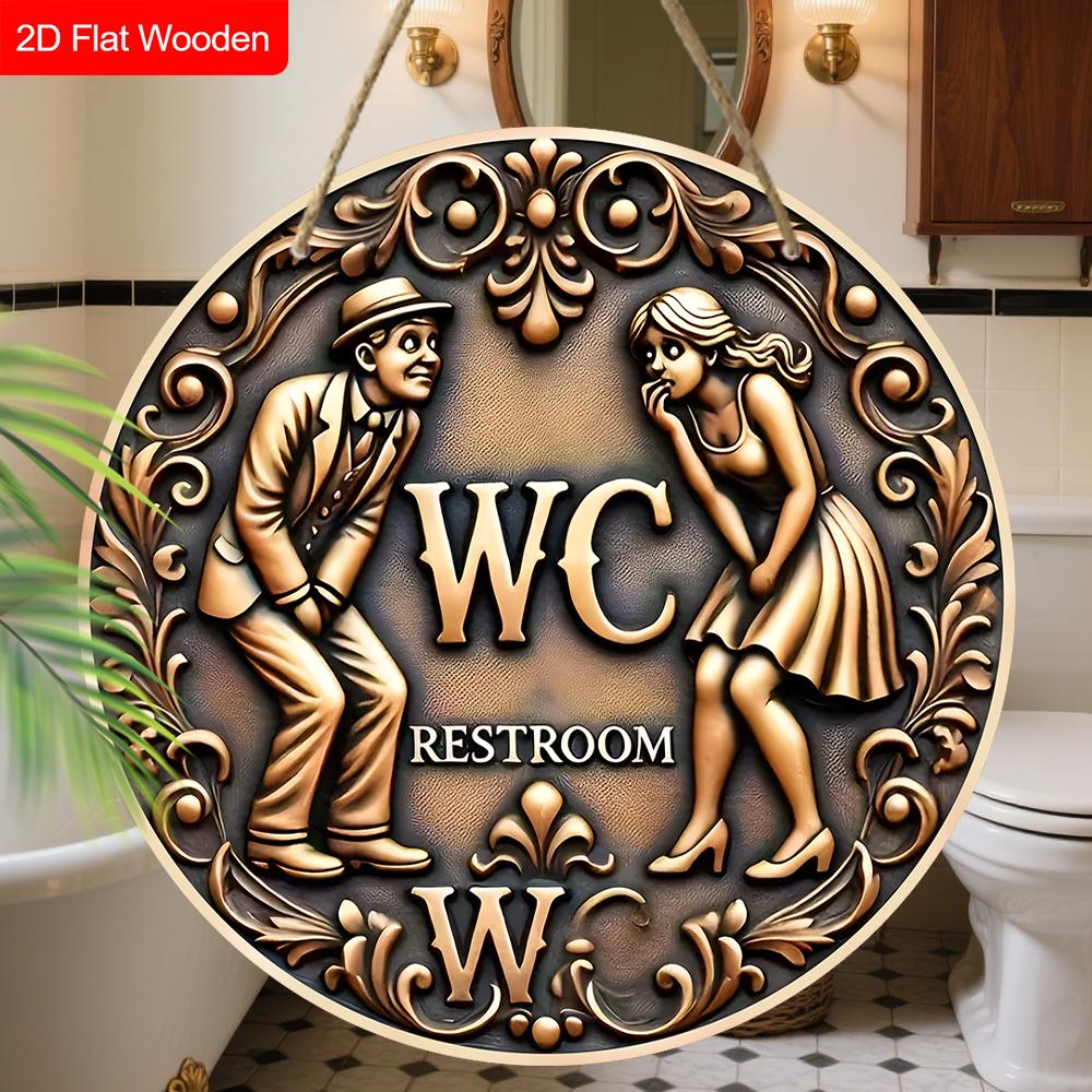 Retro Wooden Toilet Sign - Unique Bathroom Decorative Plaque - Ideal Hanging Ornament for Wall Decor