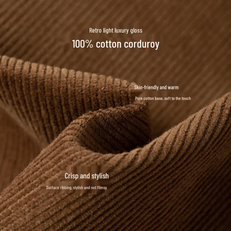 Women's High-Waist Loose Corduroy Curved-Leg Pants