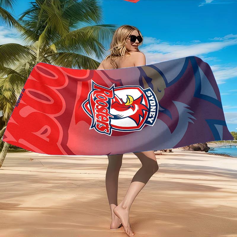 Serviette de plage Esprit d'équipe des Sydney Roosters, Séchage rapide, Facile d'entretien, Convient aussi bien pour le fitness que pour les vacances à la plage, Essentiel de sport