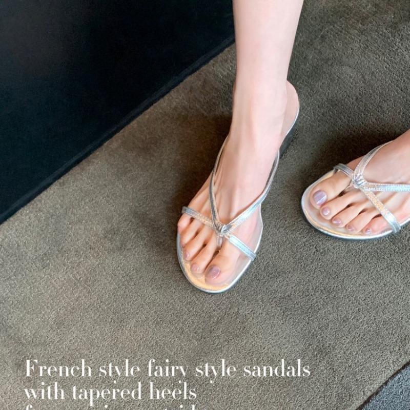 Hair~ Heel Height 6cm~ First Toe Outer Wear Thin Slope Heel Cool Slippers