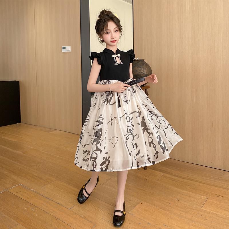 Girls' dress, summer outfit, new western-style children's Chinese style Hanfu, new Chinese style summer super fairy princess dress