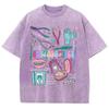 Cartoon Cute Little Elements Print Women's T-Shirt Loose Wash Oversized Short Sleeve Summer  Retro Top