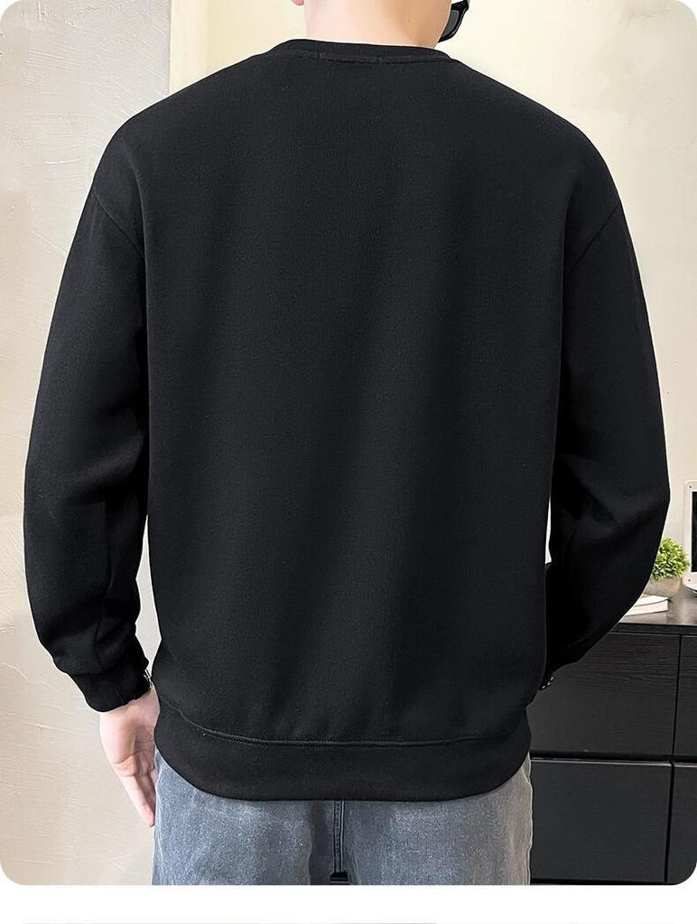 Men's Long-Sleeve Velvet-Lined Sweatshirt: Trendy, Loose Fit, Round Neck, Autumn/Winter Style for Young Students