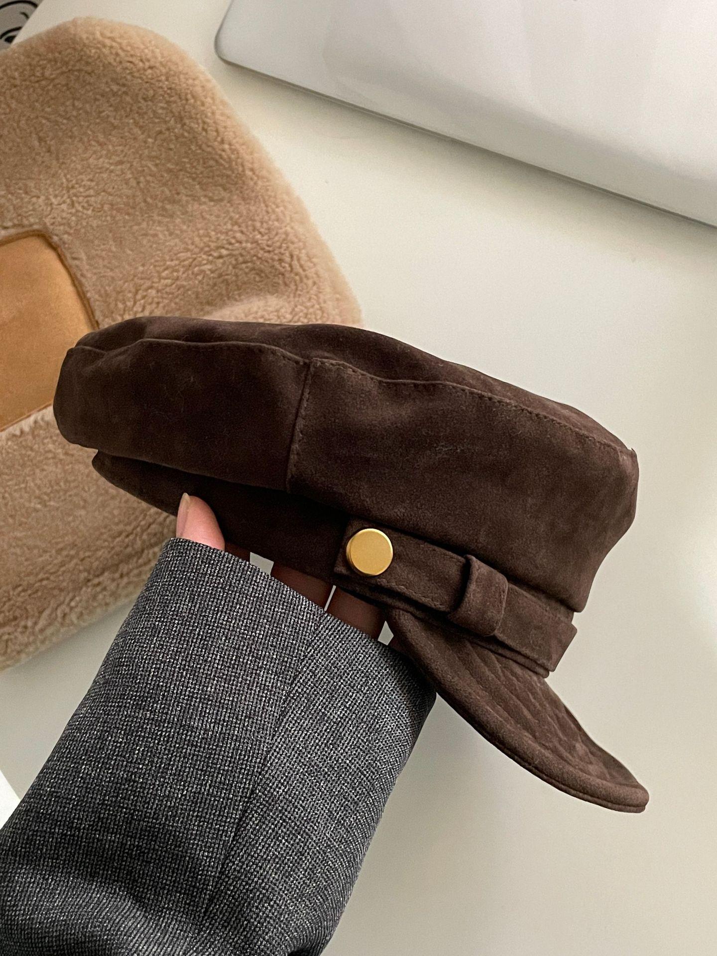 

Осенне-зимняя замшевая кепка газетчика премиум-класса с плоским верхом, модная шляпа художника, универсальная восьмиугольная шляпа M（56-58cm） темно-коричневого