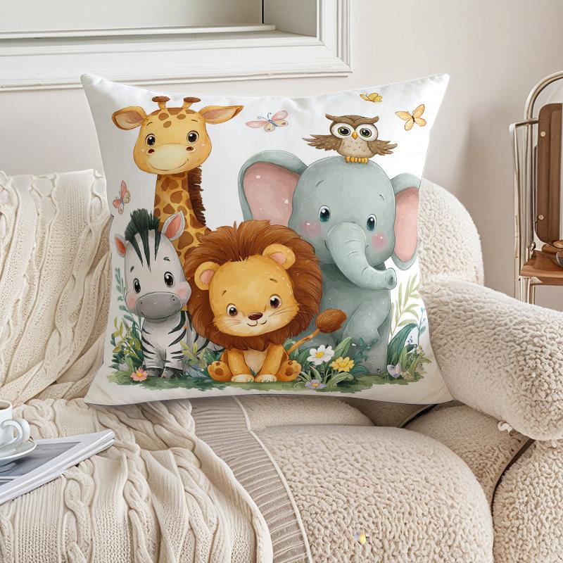 1 Stück Cartoon Dschungeltier Aufdruck Kissenbezug, Geeignet für Sofa, Schlafzimmer, Wohnzimmer. Schaffen Sie ganz einfach eine verspielte Atmosphäre