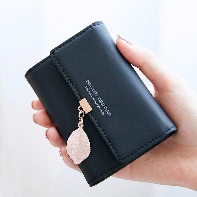 Women's Wallet Cute Leaf Accordion Mini Card Holder Fashion Short Coin Purse Simple Solid color Wallet Multiple Slim Coin Purse
