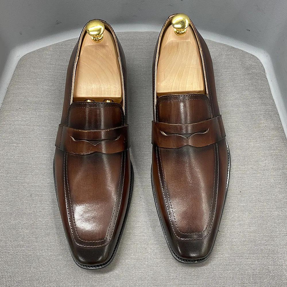Fashion Size 7 To 12 Classic Mens Penny Loafers Genuine Cow Leather Dress Shoes Brown Handmade Slip on Italian Style Office Formal Shoes