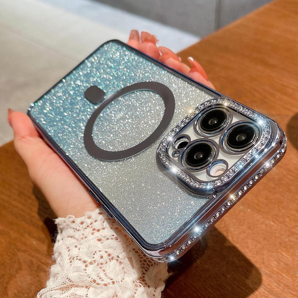 Diamant de lux pentru Magsafe, husă pentru telefon cu încărcare magnetică, pentru iPhone 11 12 13 14 Pro Max Plus, husă transparentă cu sclipici pentru bliț Capa