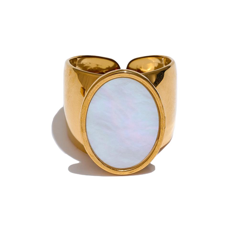 Yhpup Inel Lat din Oțel Inoxidabil Placat PVD cu Piatră Culoare Aurie Accesorii Bijuterii Modă Trendy de Vară Bijoux