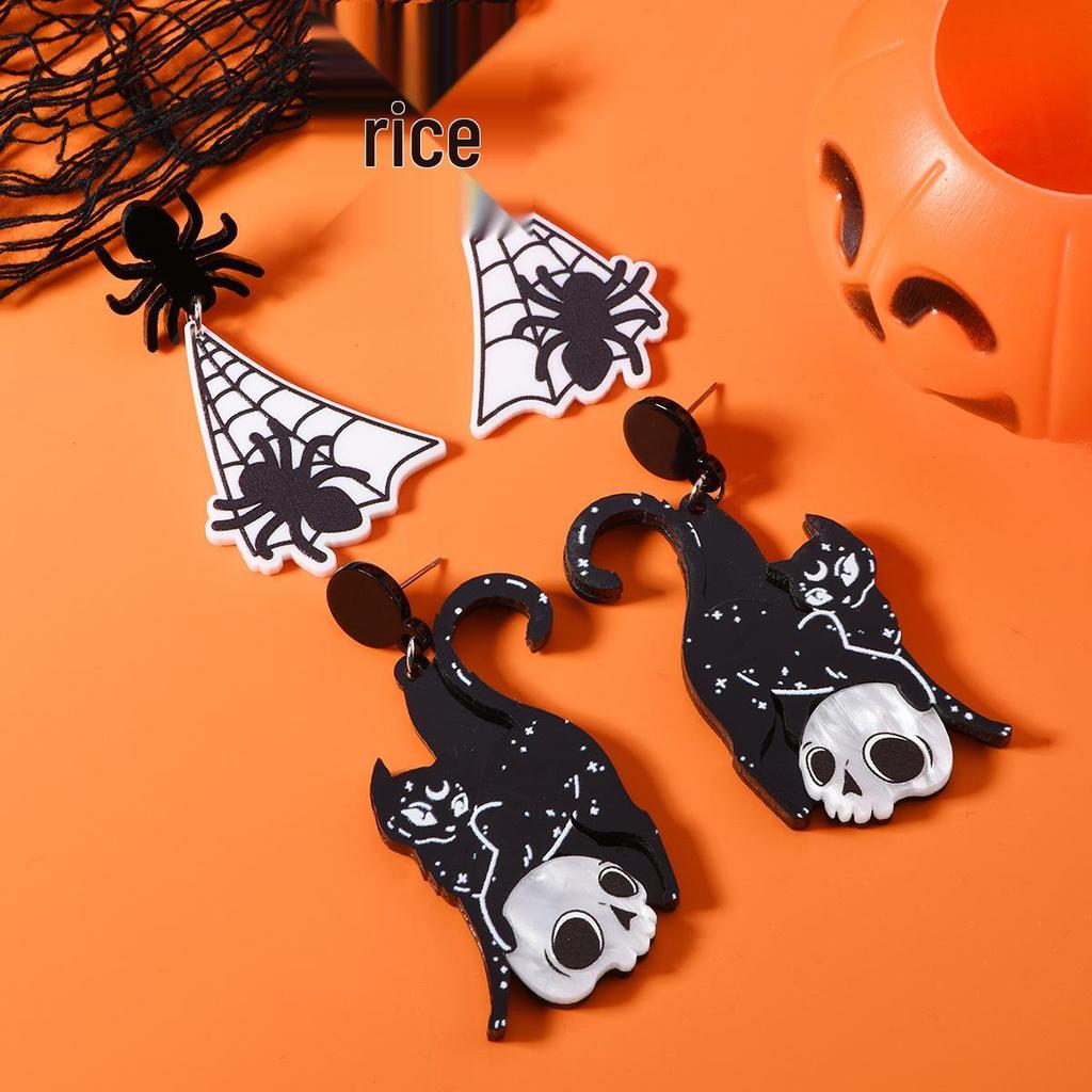 Dark Quirky Black Skeleton Resin Pendant Earrings & Necklace - Decorative Jewelry Accessories