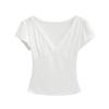 Summer New Spice Girl Style Solid Color Dark V-neck Slim-fitting Cross-elastic Short Slim Short-sleeved Bottoming Shirt T-shirt