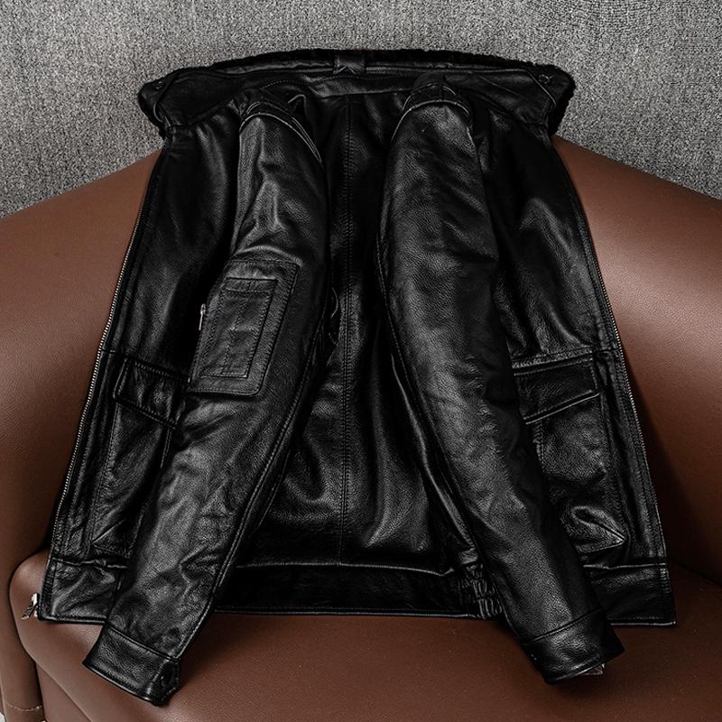 Genuine Leather Jacket Men Real Cowhide Faux Fur Lined Bomber Coat Winter Warm Flight Jacket Plus Size