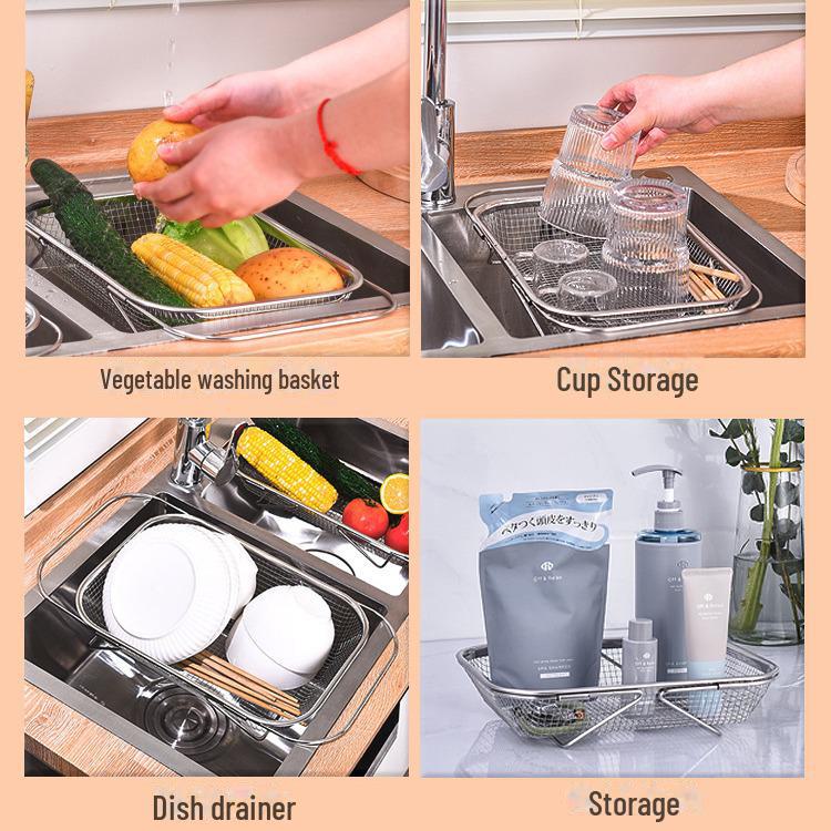 Thickened Stainless Steel Retractable Sink Basket for Washing Vegetables - Large Kitchen Water Filter Rack