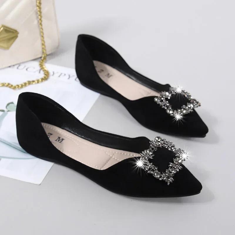 Fashion Flat Single Shoes Women's 2025 Loafers Fashion Ladies Comfortable Luxury Rhinestone Brand Shoes Black Woman Autumn Summer
