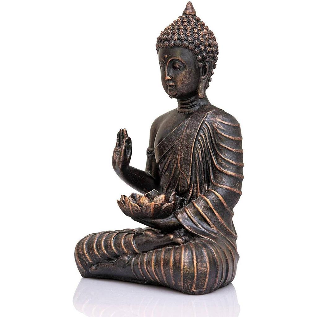 Meditating Sitting Buddha Statue Showpiece Idol Home Decor Living Room Gifts Decorative Showpiece - 27 Cm (Resin, Black, Copper)
