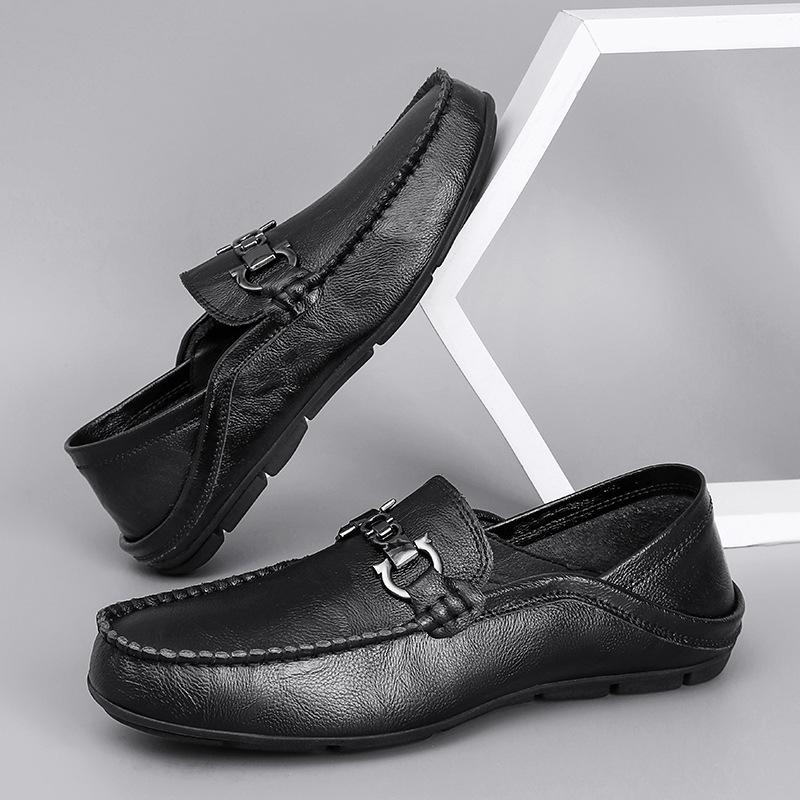 

Driving shoes men s large-size shoes summer breathable leather shoes men s cowhide one-pedal soft-sided soft-soled beanie shoes 37 чорний