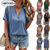 Women's Fashion Casual Solid Color Print Short Sleeve V Neck Blouses & Shirts