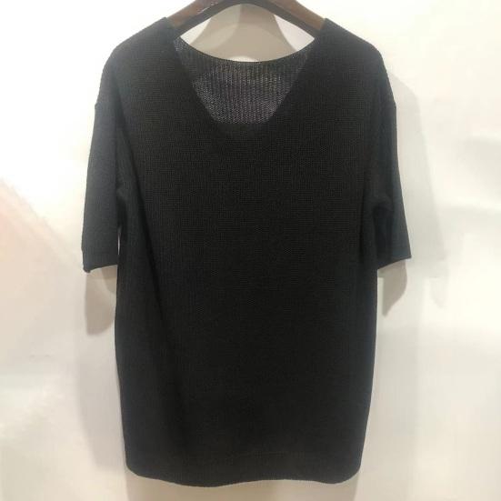 T-shirt da uomo estiva lavorata a maglia con scollo a V mezze maniche Pullover ampio in puro colore Elastico Casual di media lunghezza Sport quotidiano Top Maglieria