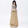 Autumn Women's High-Waisted Wide-Leg Pants with Multi-Button Design, Extended Length